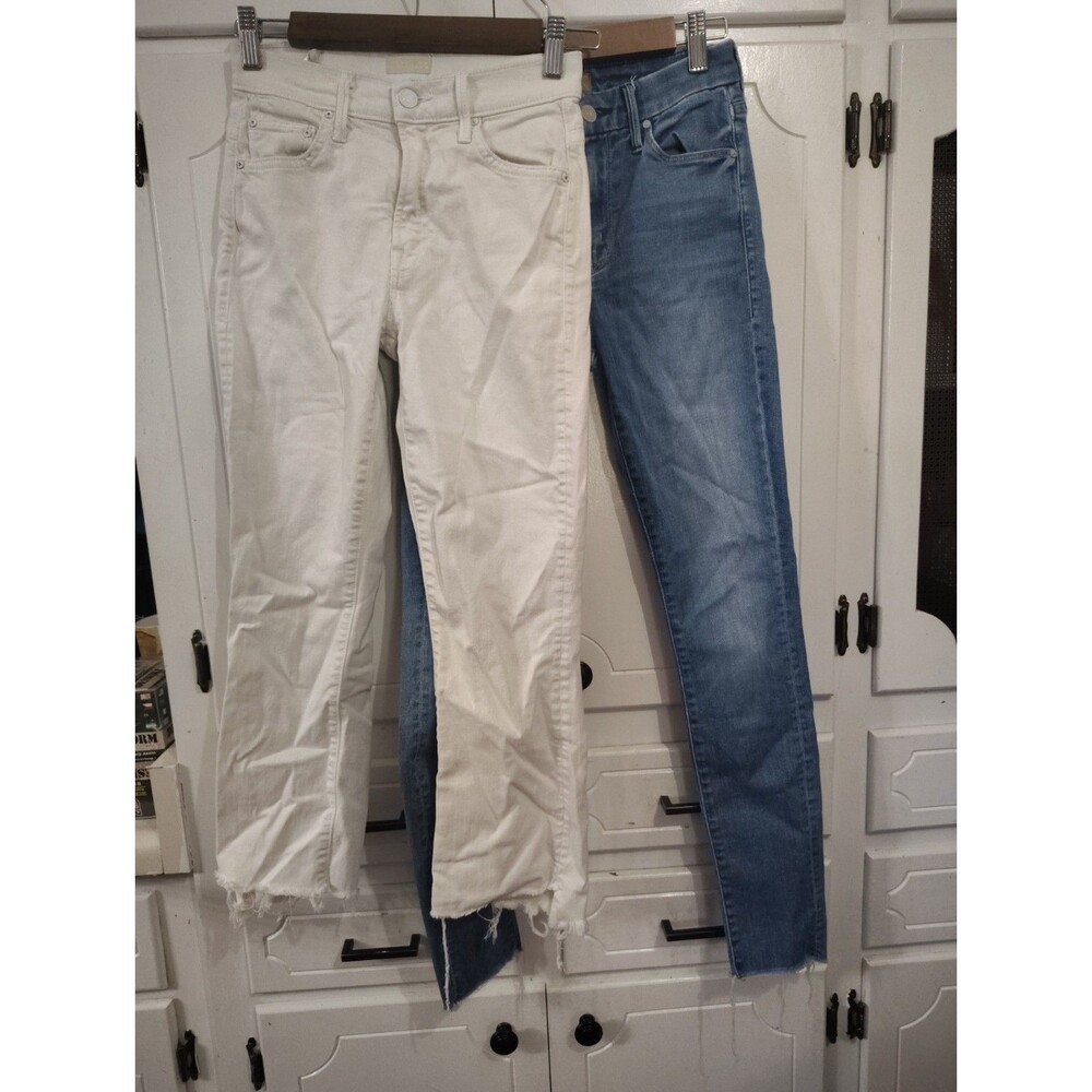 Lot Of 2 Mother Denim Jeans Size 25 White Blue Frayed Hem